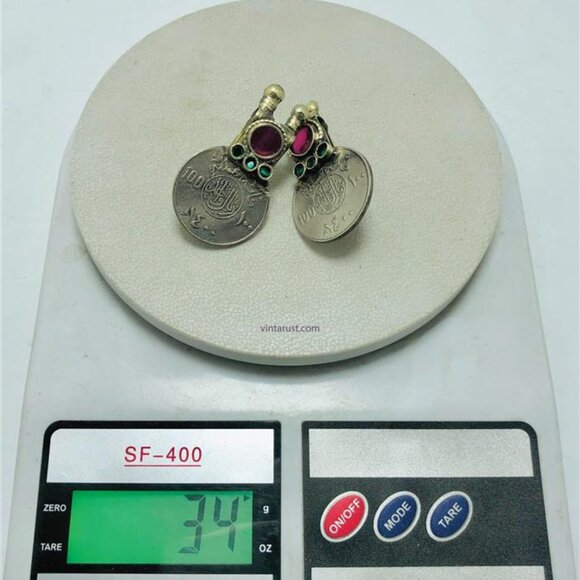 Vintage Afghan Coins Style Earrings, Tribal Earrings, Traditional Handmade - Picture 8 of 9